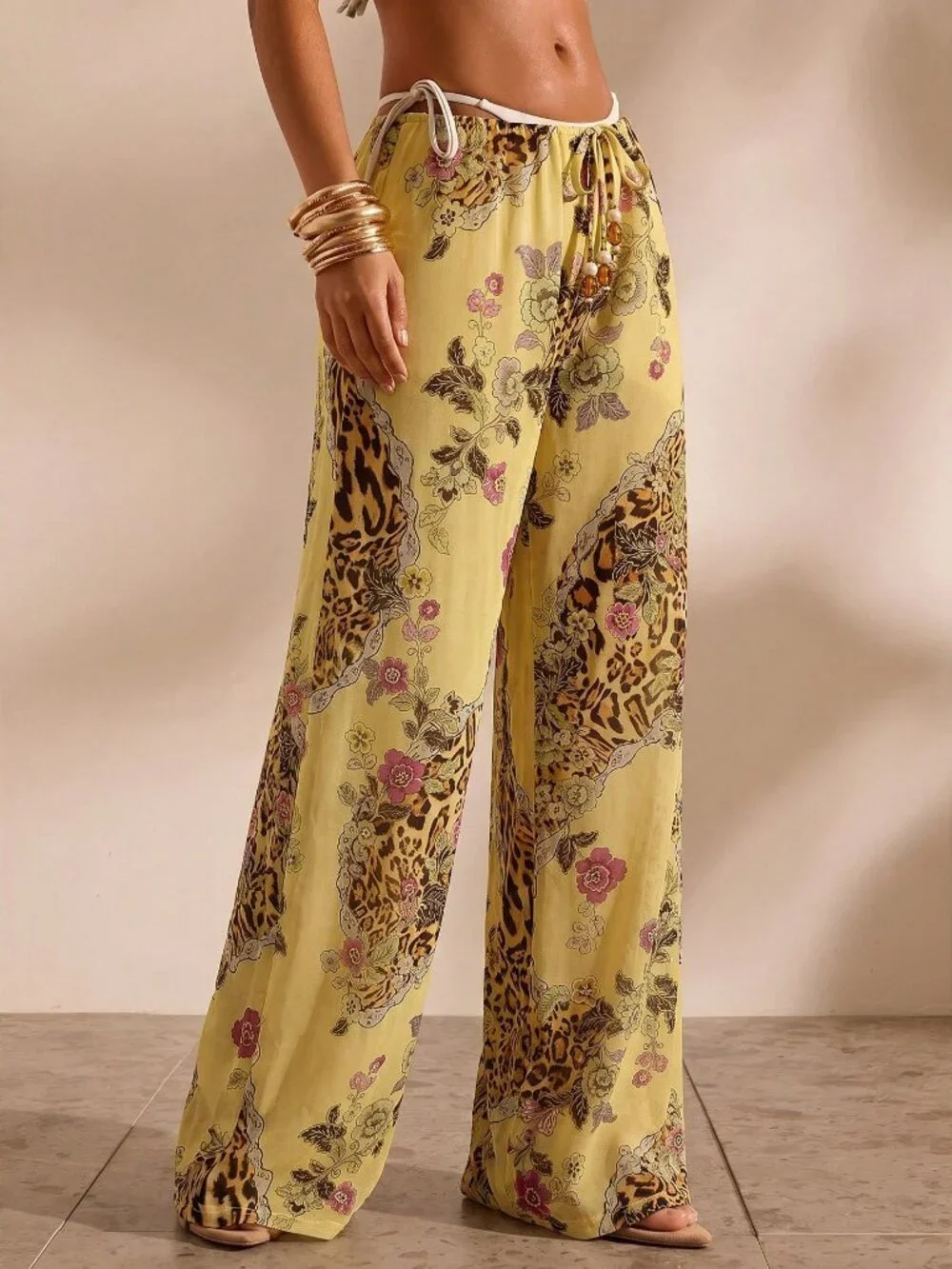 Multicolor Women's Floral Print Casual Vacation Cover-Up sheer Pants